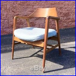 Gunlocke Mid Century Modern Blue Upholstered Walnut Arm Chair Danish Vintage