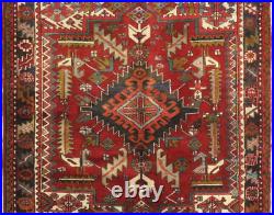 Hand Knotted Tribal Heriz Red Blue Wool Vintage Oriental Area Rug 4'9 x 6'3