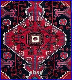 Hand Knotted Tribal Tuyserkan Navy Red Wool Vintage Oriental Area Rug 4.3 x 7.1