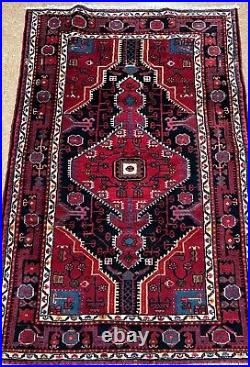 Hand Knotted Tribal Tuyserkan Navy Red Wool Vintage Oriental Area Rug 4.3 x 7.1