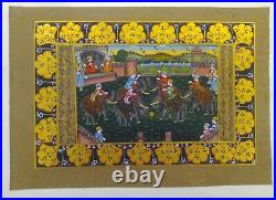 Handmade Indian Polo Miniature Painting Old Paper Calligraphy Art Vintage