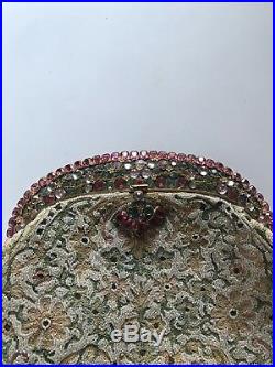Hobe Rare Beautiful Vintage Faceted Glass Embroidery Beaded Silk Purse