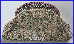 Hobe Rare Beautiful Vintage Faceted Glass Embroidery Beaded Silk Purse
