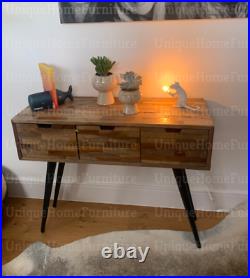 Industrial Console Table Rustic Solid Wood Vintage Side Hallway Metal Sideboard