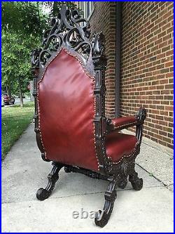Italian Goth Griffin Highly Detailed Pierced Carved Leather Throne Chair 56 H
