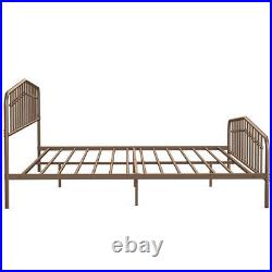 King Size Metal Bed Frame Steel Slat Platform with Headboard Antique Brown