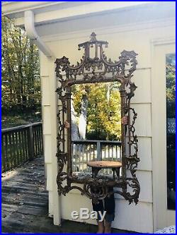 LARGE Vintage Italian Rococo Carved Wood PAGODA Mirror Chippendale Chinoiserie