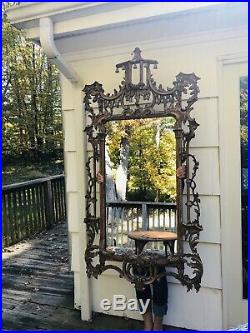 LARGE Vintage Italian Rococo Carved Wood PAGODA Mirror Chippendale Chinoiserie