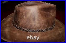 Lagomarsino Size 55 Brown Leather Classic Fedora Men's Vintage Hat