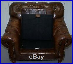 Large Vintage Aged Heritage Brown Leather Chesterfield Armchair Comfortable Halo
