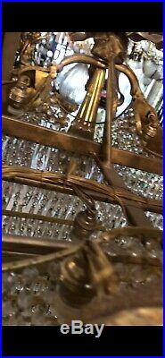 Large Vintage Gilt Bronze Crystal French Basket Chandelier Flower Ornate Antique