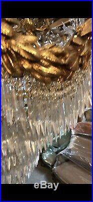 Large Vintage Gilt Bronze Crystal French Basket Chandelier Flower Ornate Antique