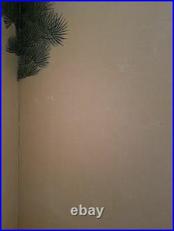 Large Vintage Japanese 6 Panel Folding Screen Byobu Kyokuzan Pine With Cranes