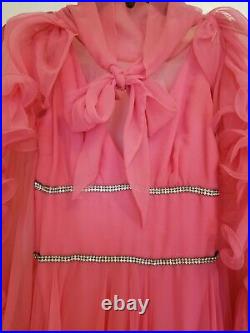 Lillie Rubin Vintage 70's Size 6 Pretty Pink Sequin Waist Chiffon Ballroom Gown