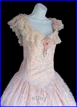 Loralie Ball Gown Southern Belle Formal Wedding Dress Satin Lace Excellent Sz L