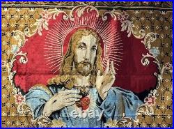 Lord Jesus Christ ANTIQUE Hand Woven Indian Silk Tapestry Rug Wall Hanging