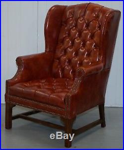 Lovely Vintage Fully Buttoned Chesterfield Wingback Armchair Nice Upholstery