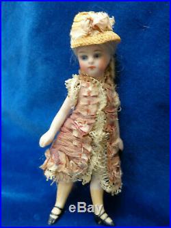 Lovely antique French Mignonette dollhouse doll closed mouth original silk dress