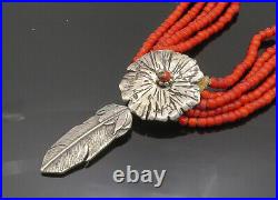 MARY DOUG HANOCK 925 Silver Vintage Antique Coral Chain Necklace NE3400