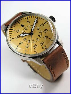 MILTEC AVIATOR Luftwaffe WW2 Pilot Vintage Quartz Watch Brown Leather Strap 3ATM