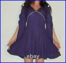 MOD XS S Vtg 60s 70s Purple Space Age Twiggy GoGo Cut Out Bell Sleeve Mini Dress