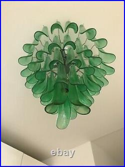 MURANO Italian Venetian Art Glass Mazzega Emerald Green Chandelier MCM Italy