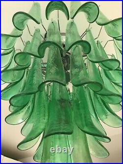 MURANO Italian Venetian Art Glass Mazzega Emerald Green Chandelier MCM Italy
