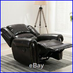 Manual Leather Recliner Chair Rivet Decor Extra Wide Backrest Padded Seat Sofa