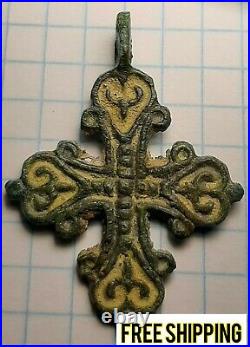 Medieval Bronze CROSS Amulet Antique Pendant Orthodox Artifact Christianity