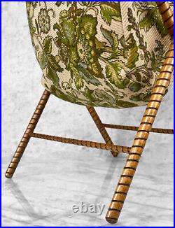 Mid-Century Boho Folding Sewing Stand Hamper with Green Foliage