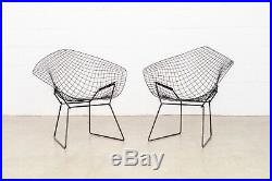 Mid Century Harry Bertoia Knoll Black Diamond Wire Chair Vintage Matching Pair