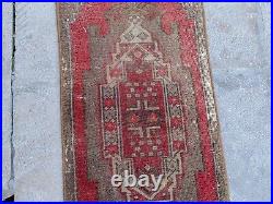 Mini Vintage Turkish Rug 3'1 X 1'2' Turkish Oushak Doormat Red Turkish Rug