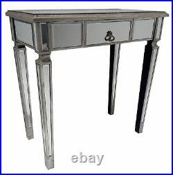 Mirrored Console Desk Bedroom Table Venetian Glass 1 Drawer Retro Storage