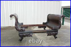 Monumental Rare New York Classical Empire Carved & Stenciled Sleigh Bed Ca. 1825