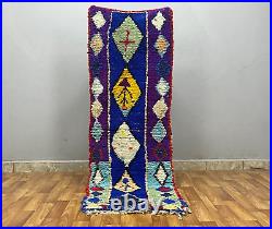Moroccan antique CARPET vintage area rug hand-made Berber art hallway 3x8ft