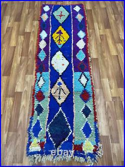 Moroccan antique CARPET vintage area rug hand-made Berber art hallway 3x8ft
