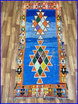 Moroccan antique CARPET vintage area rug hand-made Berber rug hallway 3x7ft