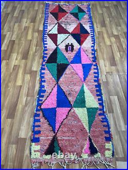 Moroccan antique CARPET vintage area rug hand-made hallway art rug 3 x 11 ft