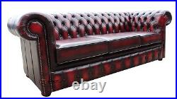 New Chesterfield 3 Seater Sofa Settee Couch Antique Oxblood Red Real Leather
