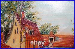 Oil Painting Vintage Impressionist Houses Landscape