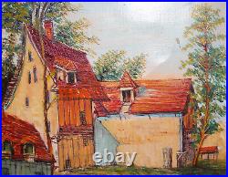 Oil Painting Vintage Impressionist Houses Landscape