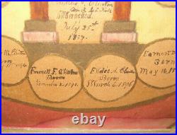 Old Antique Vtg 19th C 1887 to 1908 Watercolor Folk Art Clinton Family Record