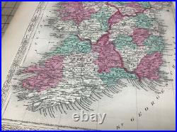 Original 1860's IRELAND - Antique Vintage JOHNSON's MAP 26.5 X 18