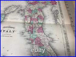 Original 1860's ITALLY - Antique Vintage JOHNSON's MAP 26.5 X 18