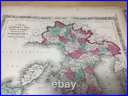 Original 1860's ITALLY - Antique Vintage JOHNSON's MAP 26.5 X 18