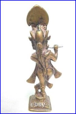 Original 1900's Old Vintage Antique Lord Krishna Brass Hindu God Figure / Statue