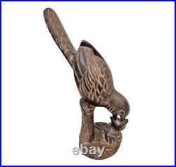 Original 1930's Old Antique Vintage Wooden Hand Craved Bird Feeding Baby Statue