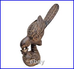 Original 1930's Old Antique Vintage Wooden Hand Craved Bird Feeding Baby Statue