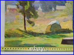 Original Antique Oil Painting Landscape Meadow Vintage Soviet Impressionism Art
