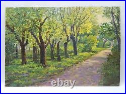 Original Antique Oil Painting Park Landscape Soviet Ukrainian Art Signed Vintage